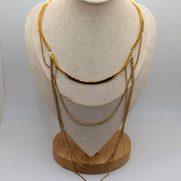 Stella and Dot Gold Tone Layering Statement Necklace Choker - Picture 1 of 5